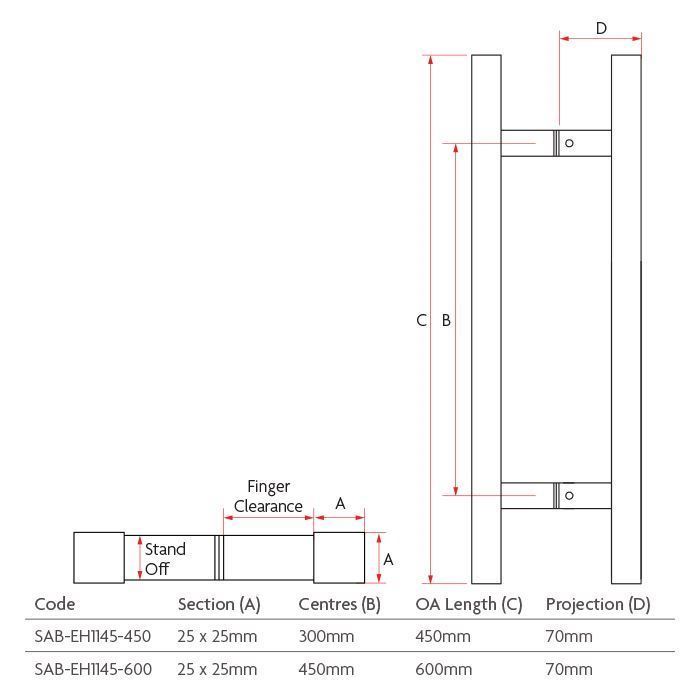 Sabre 1145 Square Entrance Handle | Sabre Architectural